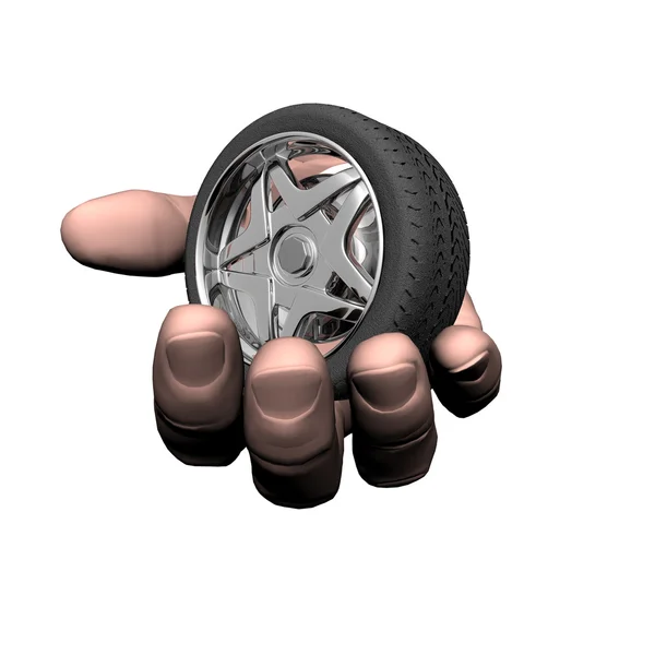 Roue de pneu de voiture sur la main — Photo