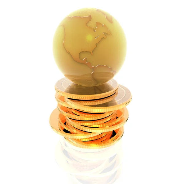 Monedas con globo 3D aisladas sobre un blanco —  Fotos de Stock