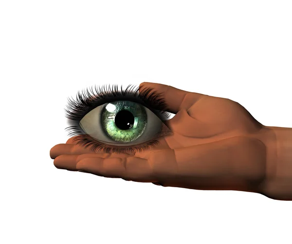 Olho de menina na mão 3D isolado no branco — Fotografia de Stock