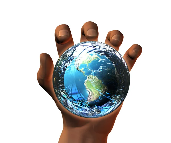 3D earth on 3D hands isolated on white — Stock Photo, Image