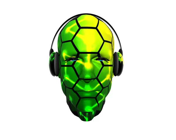 3D men textured face with headphone — Stock Photo, Image