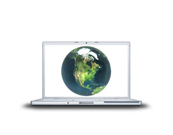 Erde auf dem Laptop-Bildschirm — Stockfoto