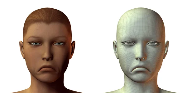 3D-s lány arcát érzelem — Stock Fotó