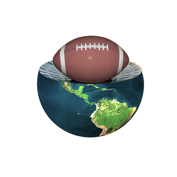 Piłka nożna na półkuli ziemi na białym tle — Zdjęcie stockowe