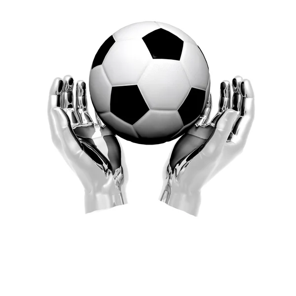 3d Pallone da calcio in mani isolate su un bianco — Foto Stock