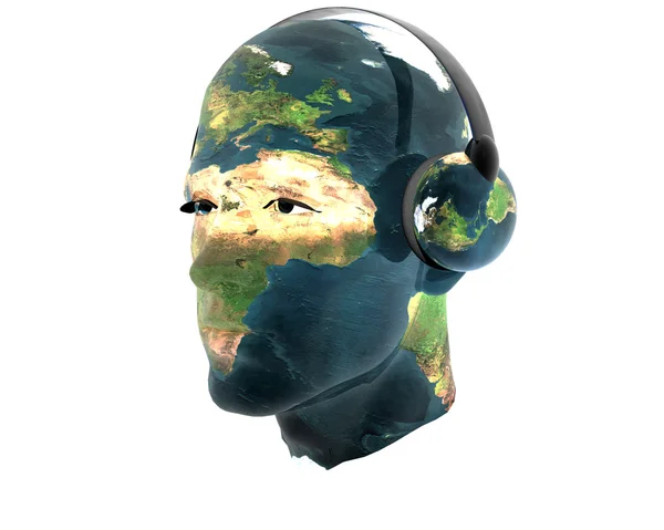 Homens 3D texturizado rosto com fone de ouvido — Fotografia de Stock