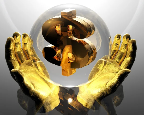 Hands with a golden dollar — Stock Photo, Image