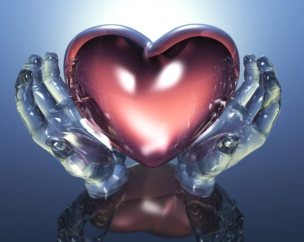 3D-hart in handen van glas — Stockfoto