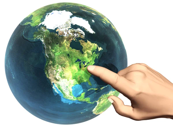 3D hand pekar på jorden — Stockfoto