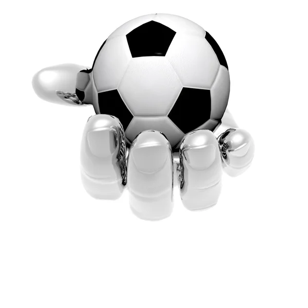 3d bola de futebol em mãos isoladas em um branco — Fotografia de Stock