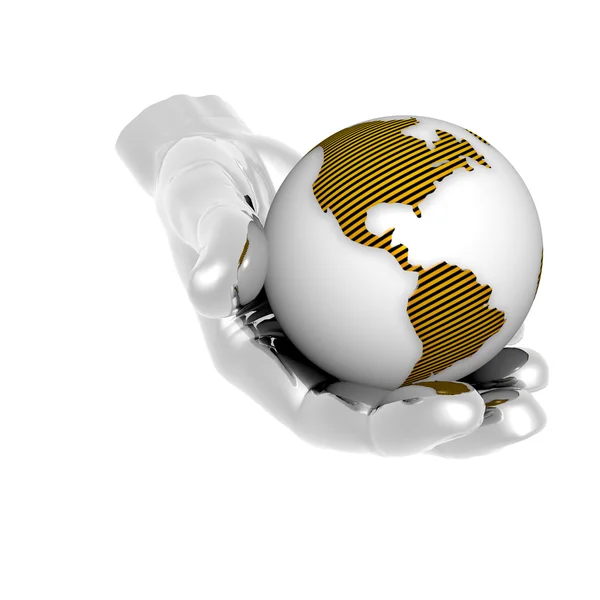 3D earth in bright hand isolated on a white — Stock Photo, Image