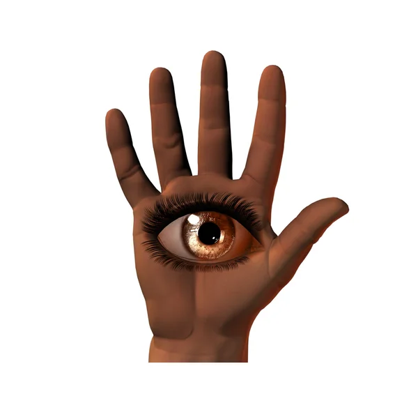 Meisje oog op 3D-hand geïsoleerd op wit — Stockfoto