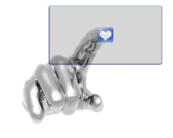 3D-hand op transparant blauwe knop drukken — Stockfoto