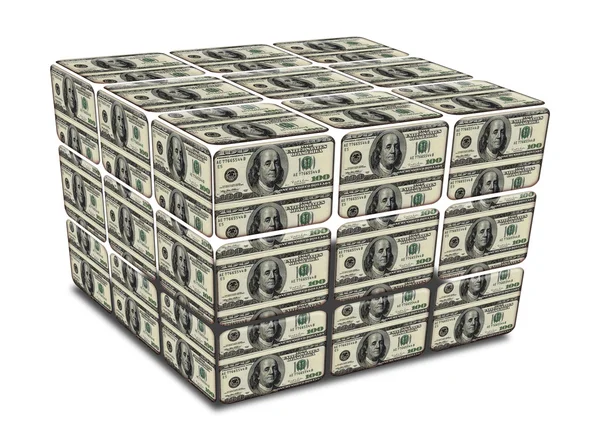 Cube with us dollar notes — Stock Photo, Image