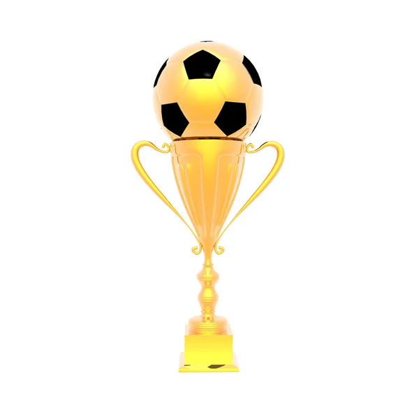 Trofee cup met voetbal geïsoleerd op een witte — Stockfoto