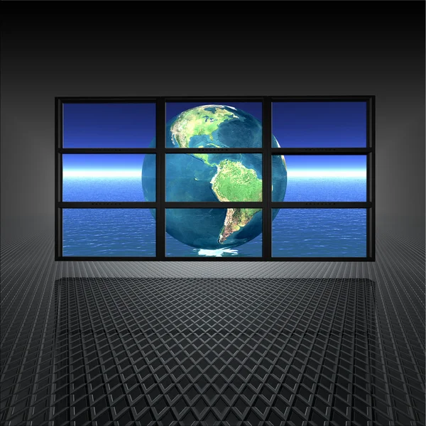 Dünya üzerinde ekranlar ile video duvar — Stok fotoğraf