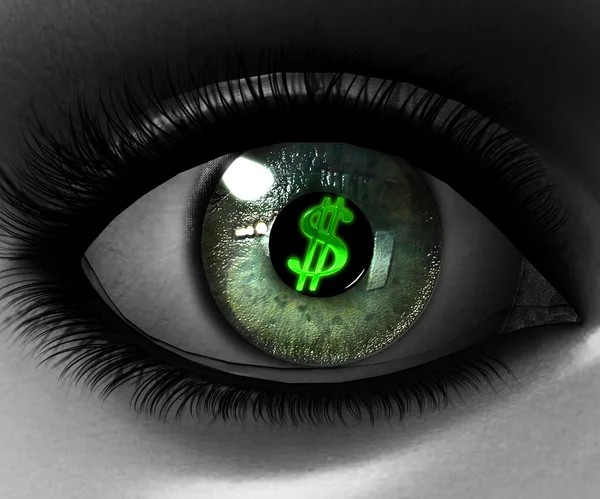 Mooi meisje eye in 3d met ons dollar — Stockfoto