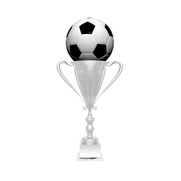 Coppa trofeo con pallone da calcio isolato su un bianco — Foto Stock