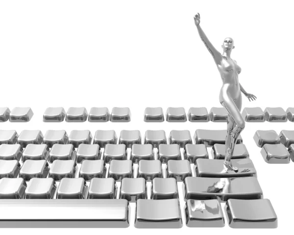 Naked women on keyboard isolated on a white — Stock Photo, Image