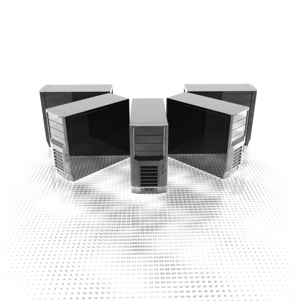 3D-s számítógépes szerverek egy sor elszigetelt fehér — Stock Fotó