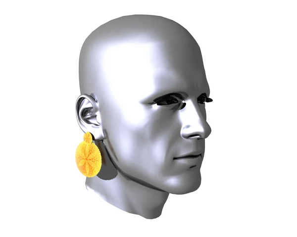 3D hommes tête texturée avec boucle d'oreille dorée — Photo