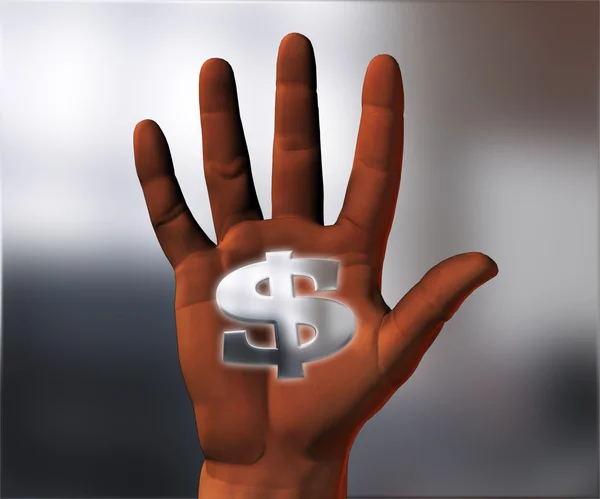 Рука с золотым знаком доллара — стоковое фото