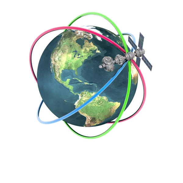 Satelliten-Sputnik kreist um die Erde — Stockfoto