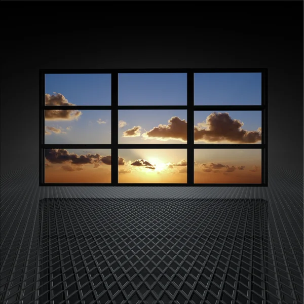 Wideo ściany z chmury i słońce na ekranach — Zdjęcie stockowe