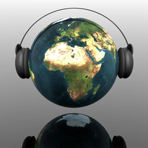 Globe de terre de musique avec écouteurs — Photo