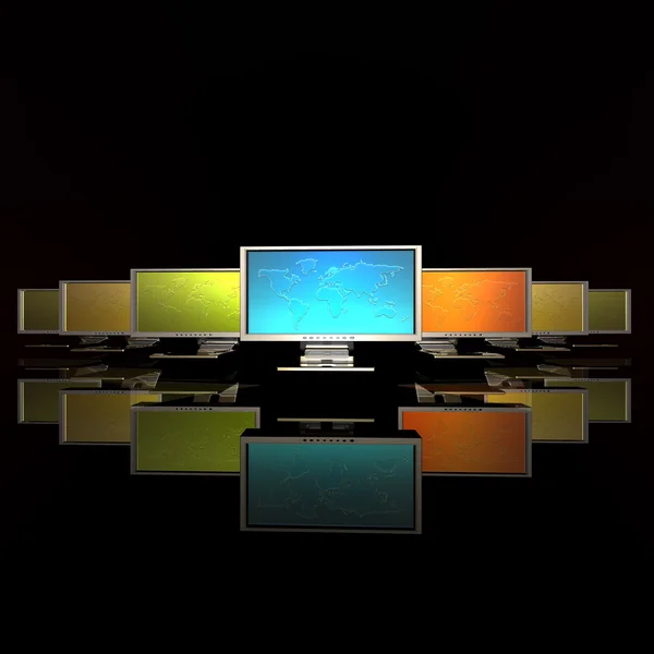 Monitors with maps in the row — Stock Photo, Image