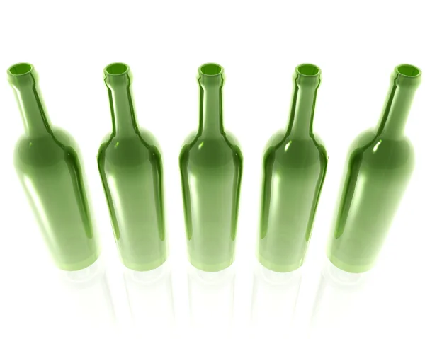 5 gröna glasflaskor — Stockfoto