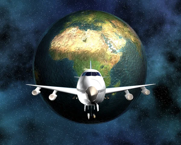 Avião com um globo em segundo plano — Fotografia de Stock