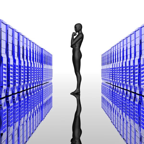 Dataservrar i rad med cyber flicka — Stockfoto