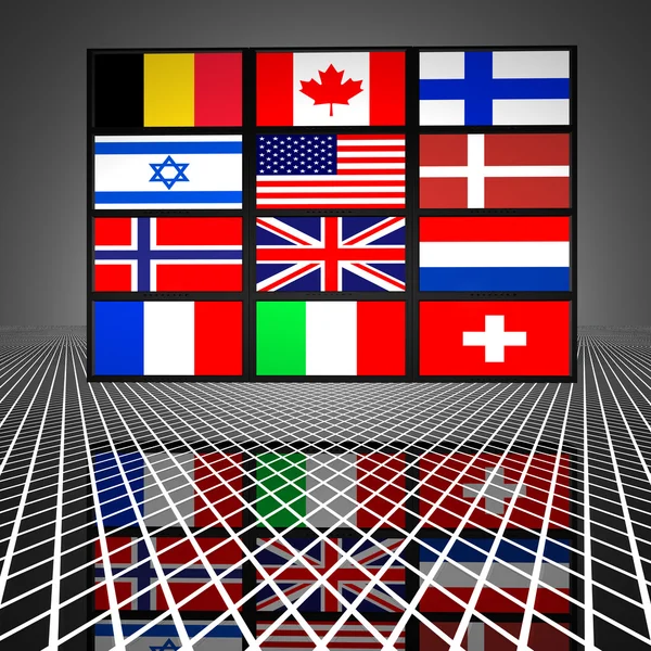 Video wall with flags on the screens — Stock Photo, Image