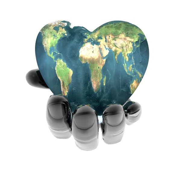Heart in hand with earth texture — Stock Photo, Image