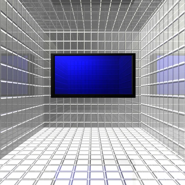 Płaski monitor lcd z niebieskim ekranem — Zdjęcie stockowe