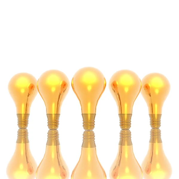 Altın lightbulbs beyaz izole — Stok fotoğraf