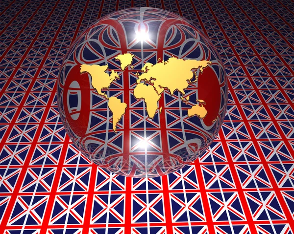 Модель карты мира с британским флагом в backgrou — стоковое фото
