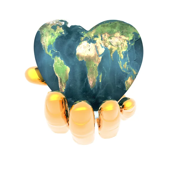 Heart in hand with earth texture — Stock Photo, Image