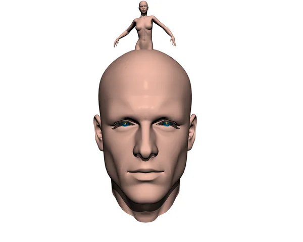 3D men head with 3D girl — Stock Photo, Image