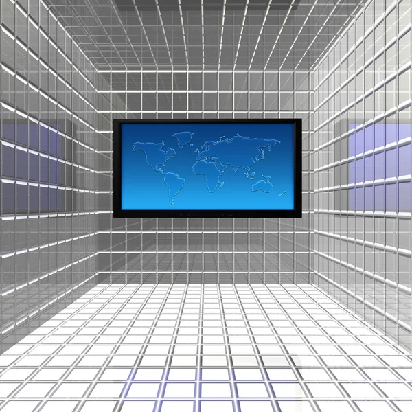 Flacher LCD-Monitor mit blauem Bildschirm — Stockfoto