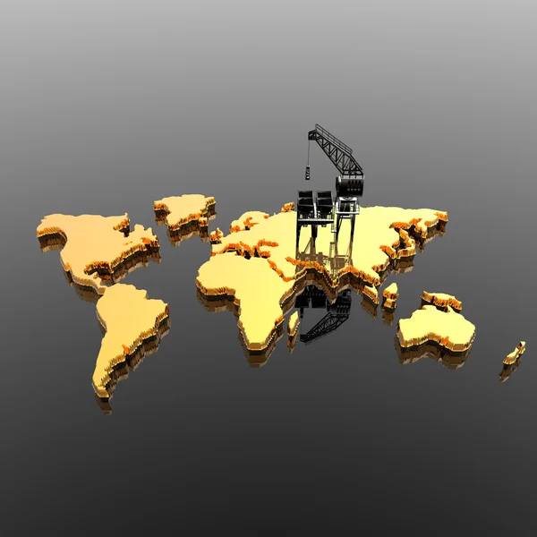 世界地图与钻井平台 — 图库照片
