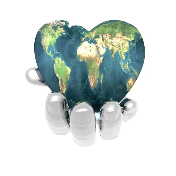 Hjärtat i hand med jordens textur — Stockfoto