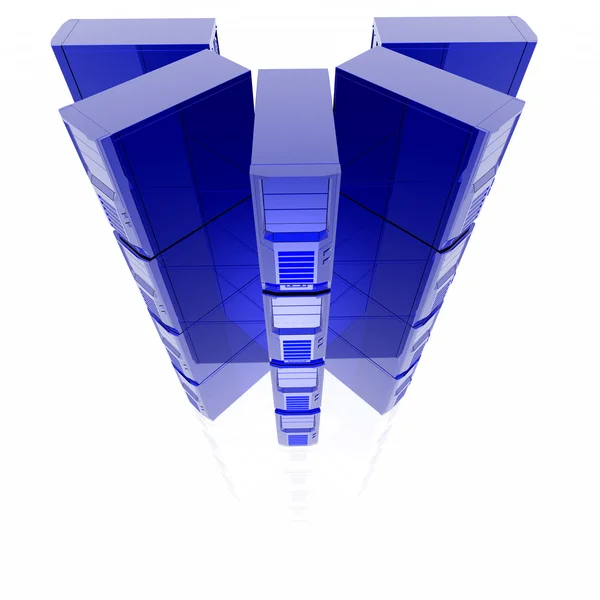 3d-Computer-Server in einer Reihe isoliert auf einem weißen — Stockfoto