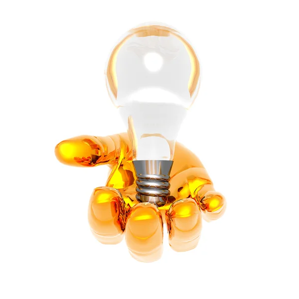 Lamp on the golden hand isolated on a white — Stock Photo, Image
