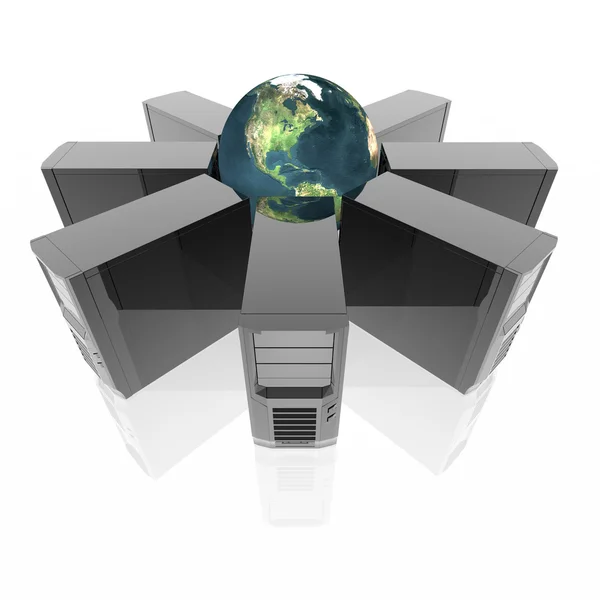 Server di computer in anello isolati su un bianco — Foto Stock