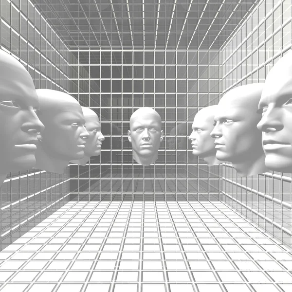 Cyber férfiak robotok feje szobában — Stock Fotó