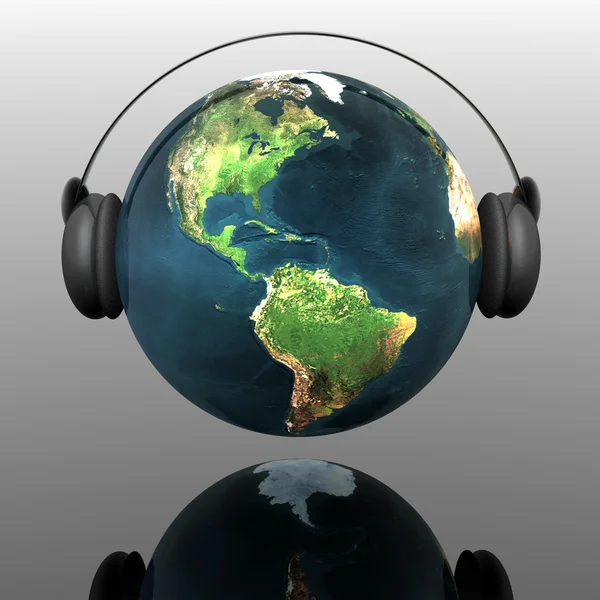 Music earth globe with headphones — Stock Photo, Image