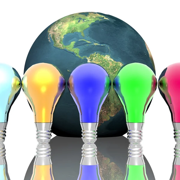 Rode, blauwe en groene lightbulbs geïsoleerd op een witte achtergrond — Stockfoto
