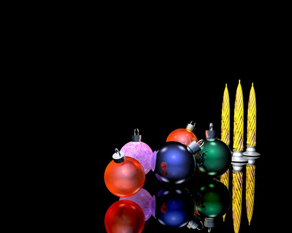 Julgran ornament bollar och ljus — Stockfoto
